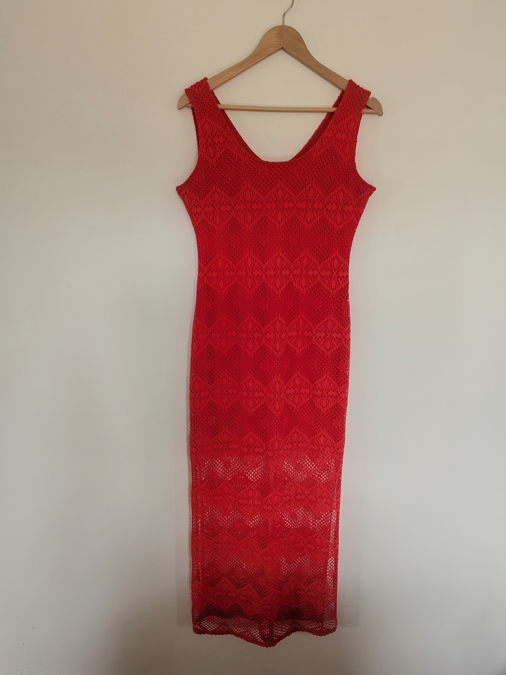 Le Chateau Red Crochet Maxi Dress - Size XL Made In Canada Vacation